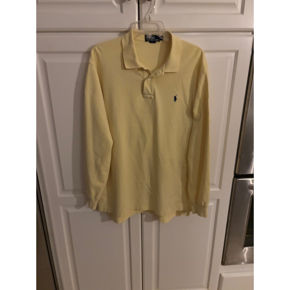 Polo Ralph Lauren Mens XL Long Sleeve Polo Shirt Yellow Cotton Pique Pony Logo